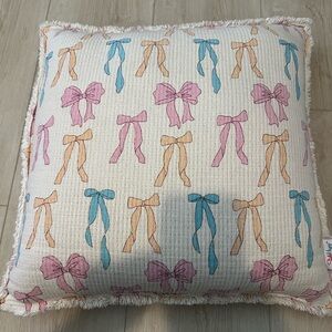 Decorative Bow Pattern Pillow - Pink, Blue, and Orange